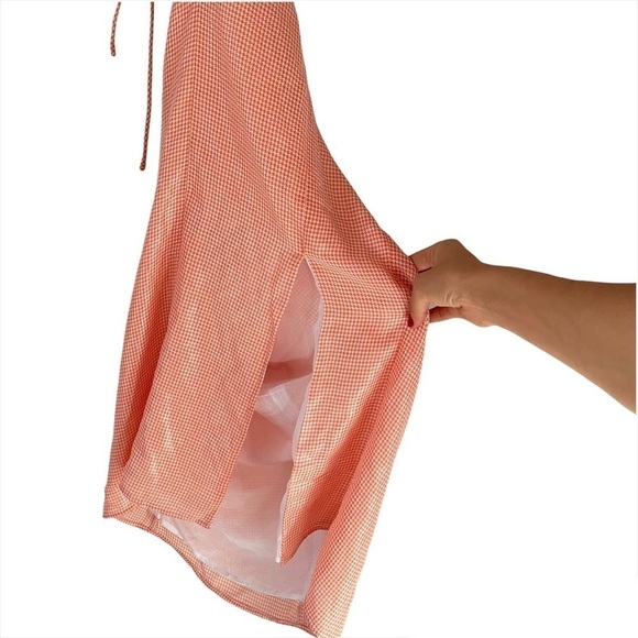 NEW LPA Edith Midi Dress in Orange Houndstooth - Picture 6 of 10